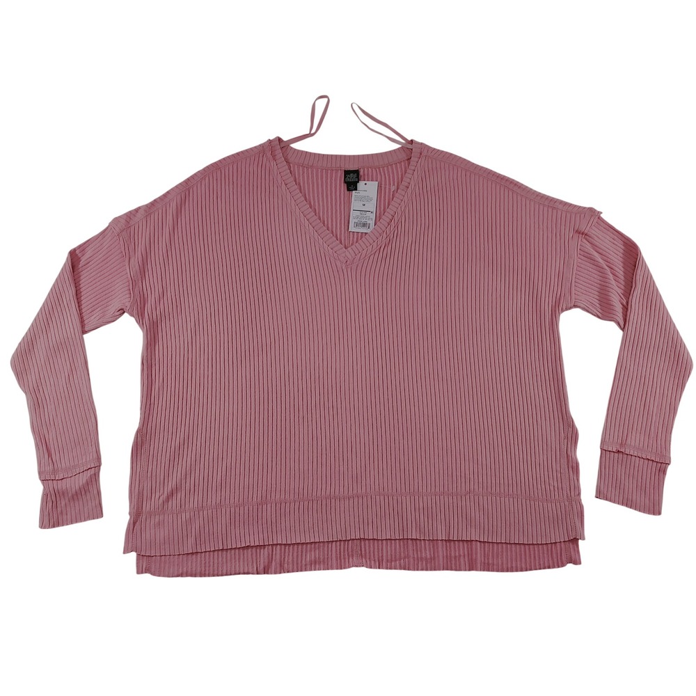 Wild Fable Pink Ribbed V Neck Long Sleeve‎ Casual Pullover Top Size M